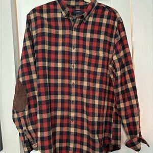 J. Crew Men's Red and Tan Plaid Shirt
